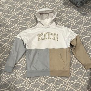 Kith men’s hoodie. Block colored in grey tan and off white. Brand new.